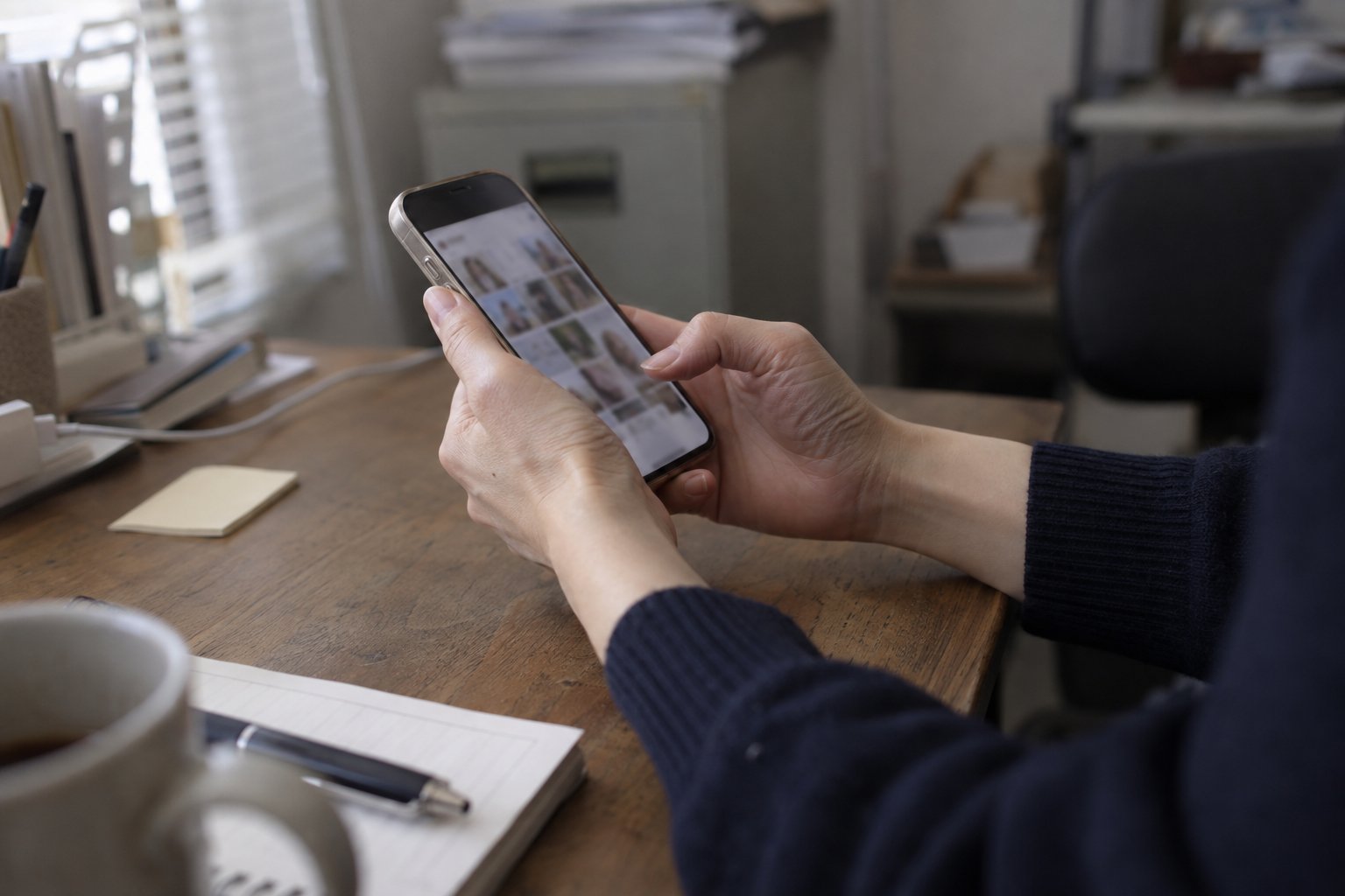 スマートフォンでInstagramの投稿を作るSNS運用の手元(イメージ)